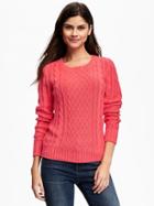 Old Navy Classic Cable Knit Pullover For Women - Candy Land Neon Cotton