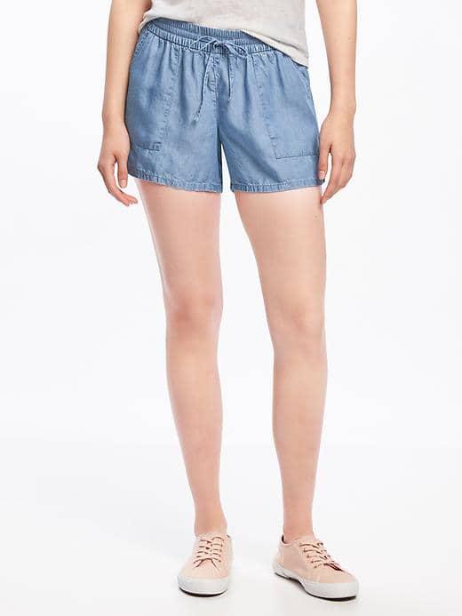 Old Navy Mid Rise Soft Tencel Shorts For Women 4 - Ocean Blue