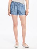 Old Navy Mid Rise Soft Tencel Shorts For Women 4 - Ocean Blue