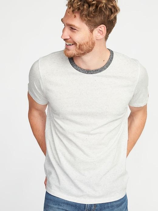 Old Navy Mens Soft-washe Crew-neck Ringer Tee For Men On White Heather Size M