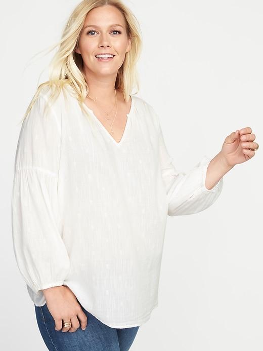 Old Navy Womens Split-neck Clip-dot Plus-size Blouse White Texture Size 1x