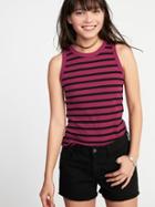 Old Navy Womens Slim-fit High-neck Rib-knit Tank For Women Raspberry Stripe Size Xs