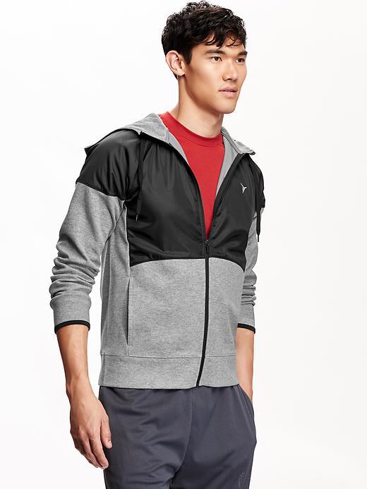 Old Navy Mens Mixed Fabric Zip Front Hoodie Size Xxl Big - Light Heather Gray