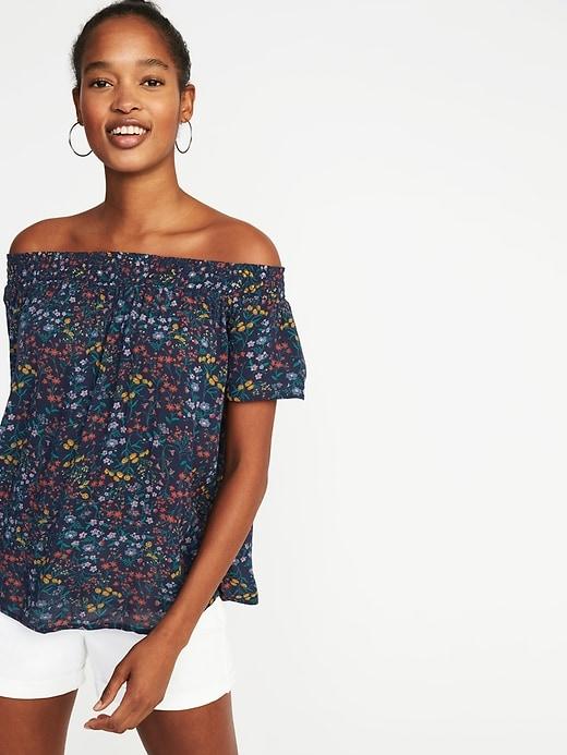 Old Navy Womens Relaxed Off-the-shoulder Top For Women Navy Floral Size S