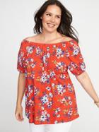 Old Navy Womens Relaxed Plus-size Bubble-sleeve Top Red Floral Size 4x