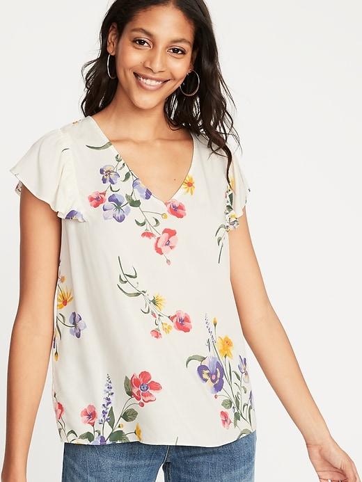 V-neck Flutter-sleeve Top For Women
