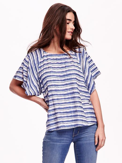 Old Navy Printed Flutter Sleeve Top - Blue Veil Tie Dye