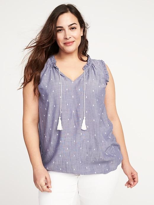 Old Navy Womens Plus-size Sleeveless Tassel-tie Top Blue Mosaic Size 2x