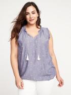 Old Navy Womens Plus-size Sleeveless Tassel-tie Top Blue Mosaic Size 2x