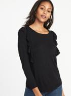 Old Navy Womens Ruffle-trim Slub-knit Top For Women Black Size S