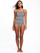Old Navy Square Neck Tie Back Swimsuit For Women - Black Animal