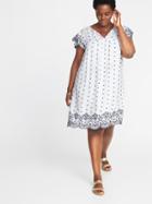 Old Navy Womens Plus-size Linen-blend Cutwork Swing Dress White Size 4x