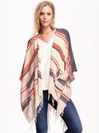 Old Navy Textured Stripe Poncho Scarf For Women - Tan Combo