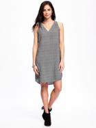 Old Navy Patterned V Neck Shift Dress For Women - Black Print