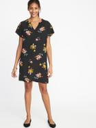 Old Navy Womens Floral-print Crepe Shift Dress For Women Black Floral Size Xs