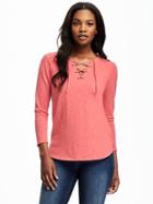 Old Navy Relaxed Lace Up Tee For Women - Coral Obligation