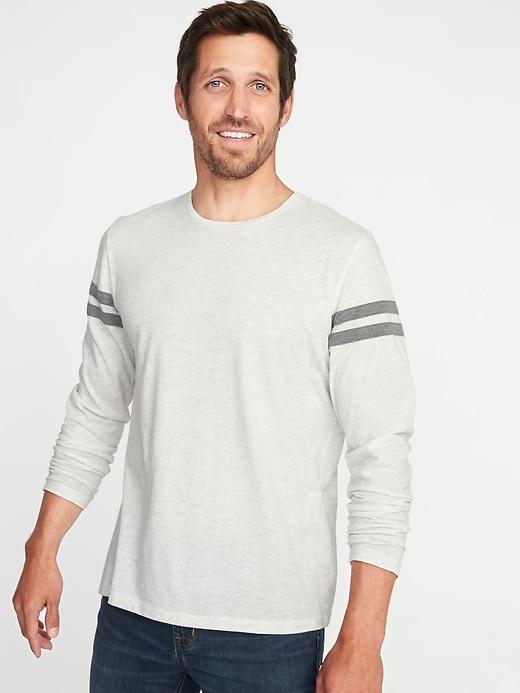 Old Navy Mens Sleeve-stripe Crew-neck Tee For Men On White Heather Size Xl
