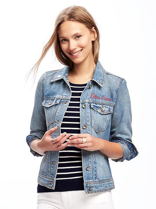 Old Navy Embroidered Graphic Denim Jacket For Women - Medium Worn