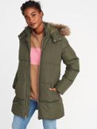 Old Navy Womens Hooded Frost-free Long Jacket For Women Olive Size Xs