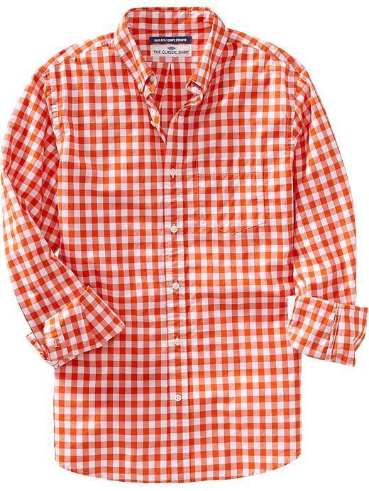Old Navy Mens Everyday Classic Slim Fit Shirts - Orange Gingham