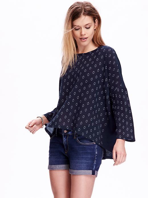 Old Navy Boxy Gauze Front Shirt - Navy Blue Print
