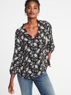 Old Navy Womens Ruffle-trim Faux-wrap Georgette Top For Women Black Floral Size M