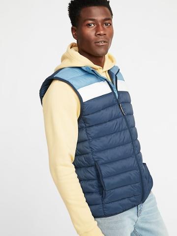 Water-resistant Packable Color-blocked Quilted Vest For Men