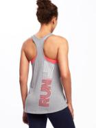 Old Navy Go Dry Semi Fitted Graphic Racerback Tank For Women - Chrome Gray