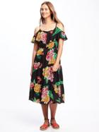Old Navy Womens Ruffled Cold-shoulder Dress For Women Black Floral Size S