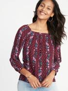 Old Navy Womens Relaxed Floral-print Portrait-neck Blouse For Women Burgundy Floral Size Xl