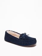 Old Navy Womens Faux-suede Sherpa-lined Moccasin Slippers For Women Navy Blue Size 5