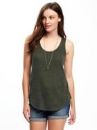 Old Navy Relaxed Linen Blend Curved Hem Tank For Women - I Think Olive