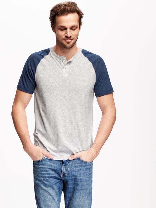 Old Navy Henley Raglan Tee For Men - Ink Blue Heather