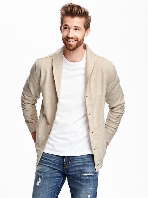 Old Navy Shawl Collar Fleece Cardigan For Men - Cream