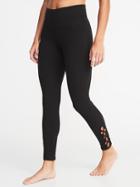 Old Navy Womens High-rise 7/8-length Lattice-hem Yoga Leggings For Women Black Size Xl