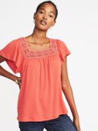 Old Navy Womens Square-neck Crochet-trim Top For Women Coral Size Xxl