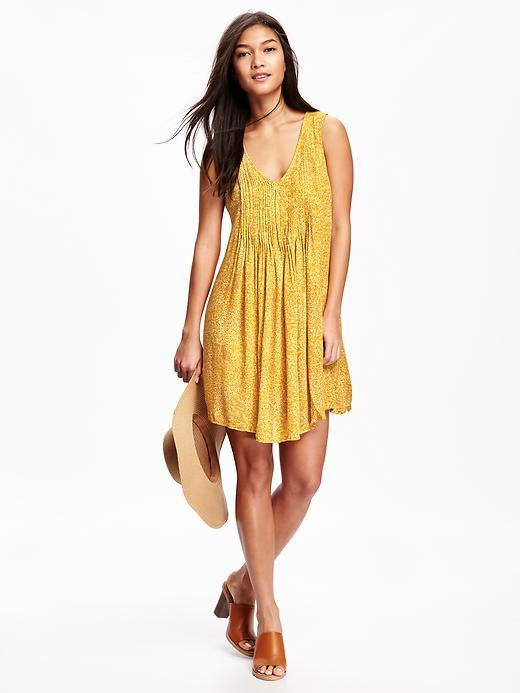 Old Navy Pleated Crepe Dress - Yellow Print