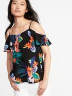 Old Navy Womens Relaxed Off-the-shoulder Swing Top For Women Black Floral Size M
