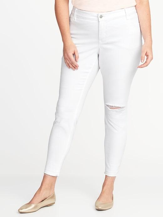 Old Navy Womens High-rise Smooth & Slim Plus-size Distressed Rockstar Ankle Jeans White Size 24