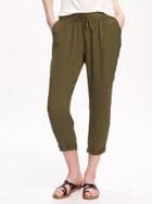 Old Navy Mid Rise Drapey Gauze Pants For Women - Olive
