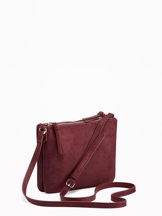 Old Navy Sueded Dual Zip Crossbody Bag For Women - Oxblood