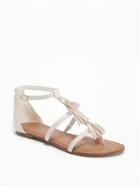 Old Navy T Strap Tassel Sandals For Women - Bone