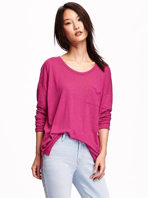 Old Navy 3/4 Sleeve Linen Blend Boyfriend Tee For Women - First Kiss