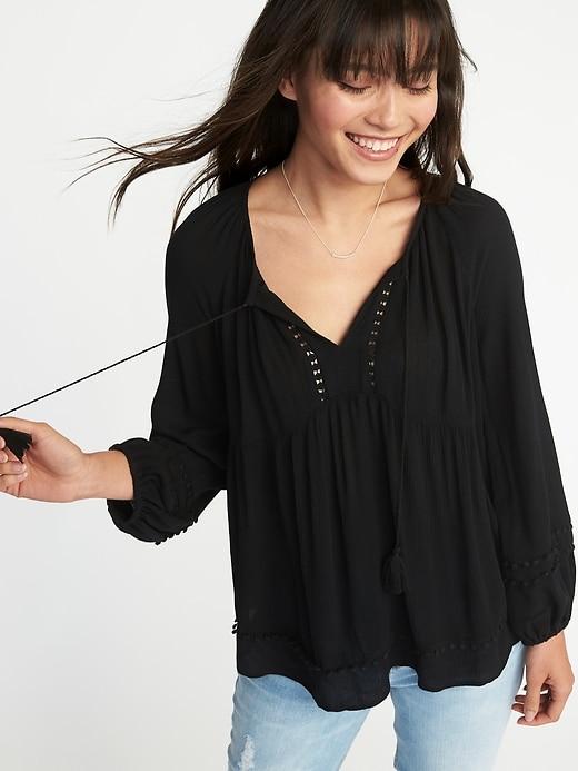 Old Navy Womens Boho Tassel-tie Swing Top For Women Black Size Xl