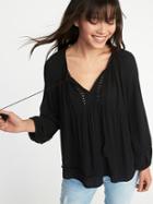 Old Navy Womens Boho Tassel-tie Swing Top For Women Black Size Xl