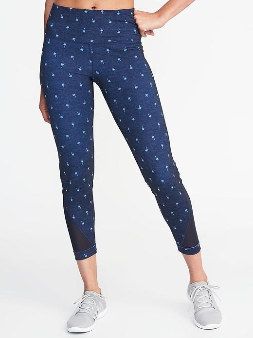 Old Navy Womens High-rise 7/8-length Mesh-trim Compression Leggings For Women Navy Palm Print Size Xxl