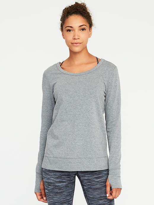 Old Navy Go Dry Lattice Back Sweatshirt For Women - Faux Heather Grey