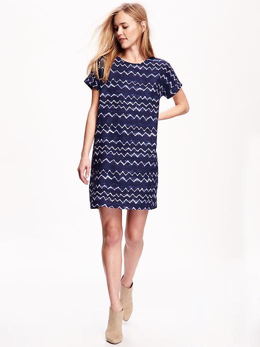 Old Navy Printed Linen Blend Shift Dress For Women - Light Blue Print
