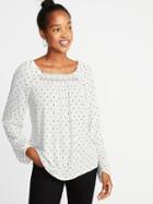 Old Navy Womens Ruffled Lace-yoke Square-neck Blouse For Women Black Dots Size S