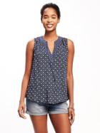 Old Navy Relaxed Tie Front Sleeveless Blouse For Women - Tile Blue